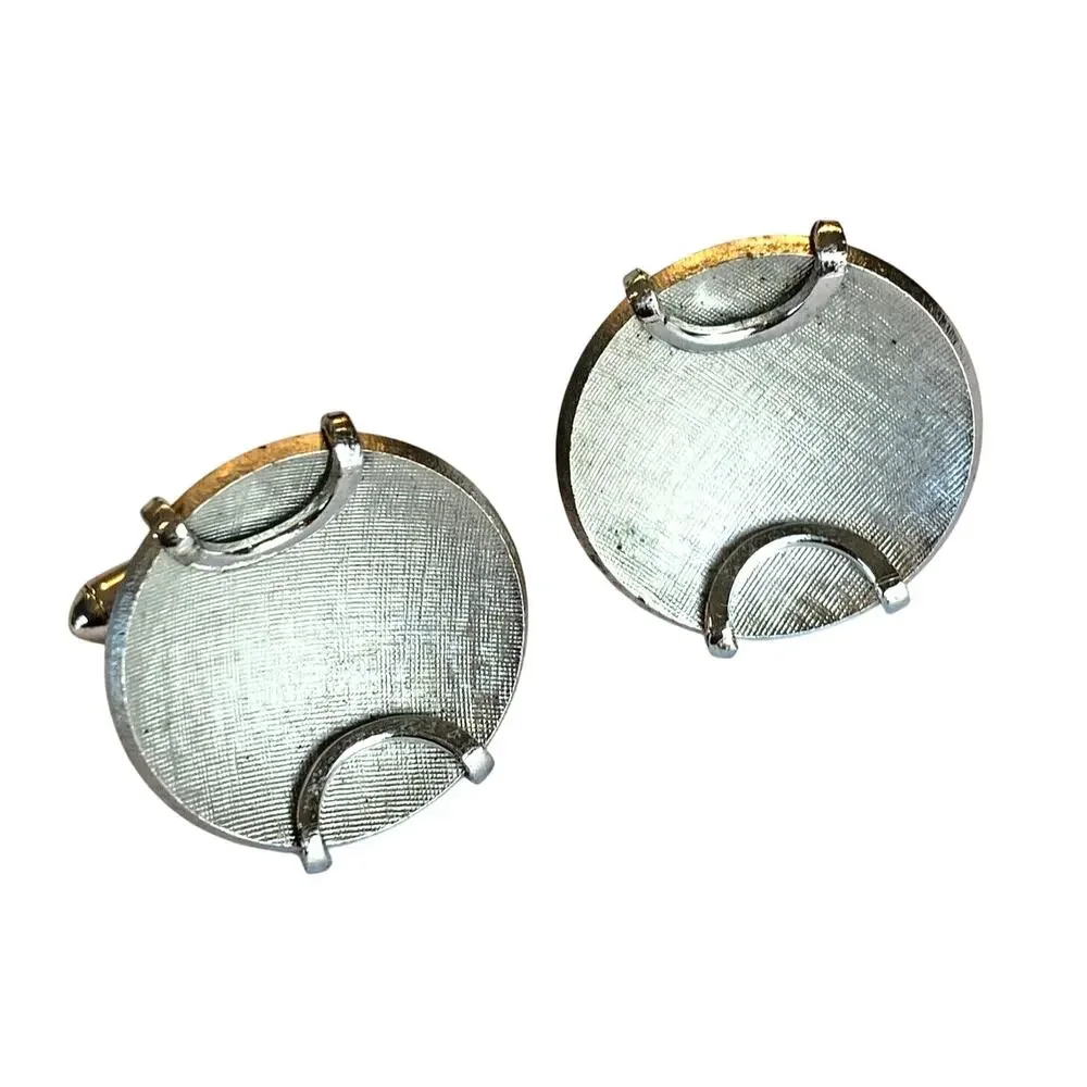 Vintage Swank Cufflinks Silvertone Frosted Finish Round Classic Mens Mid Century